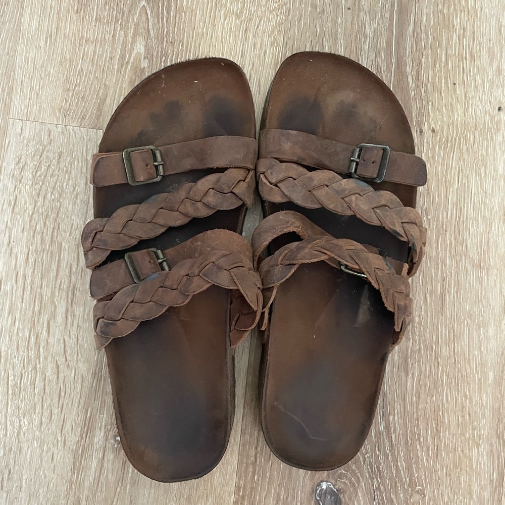 White Mountain Brown Braided Strap Slide Sandals